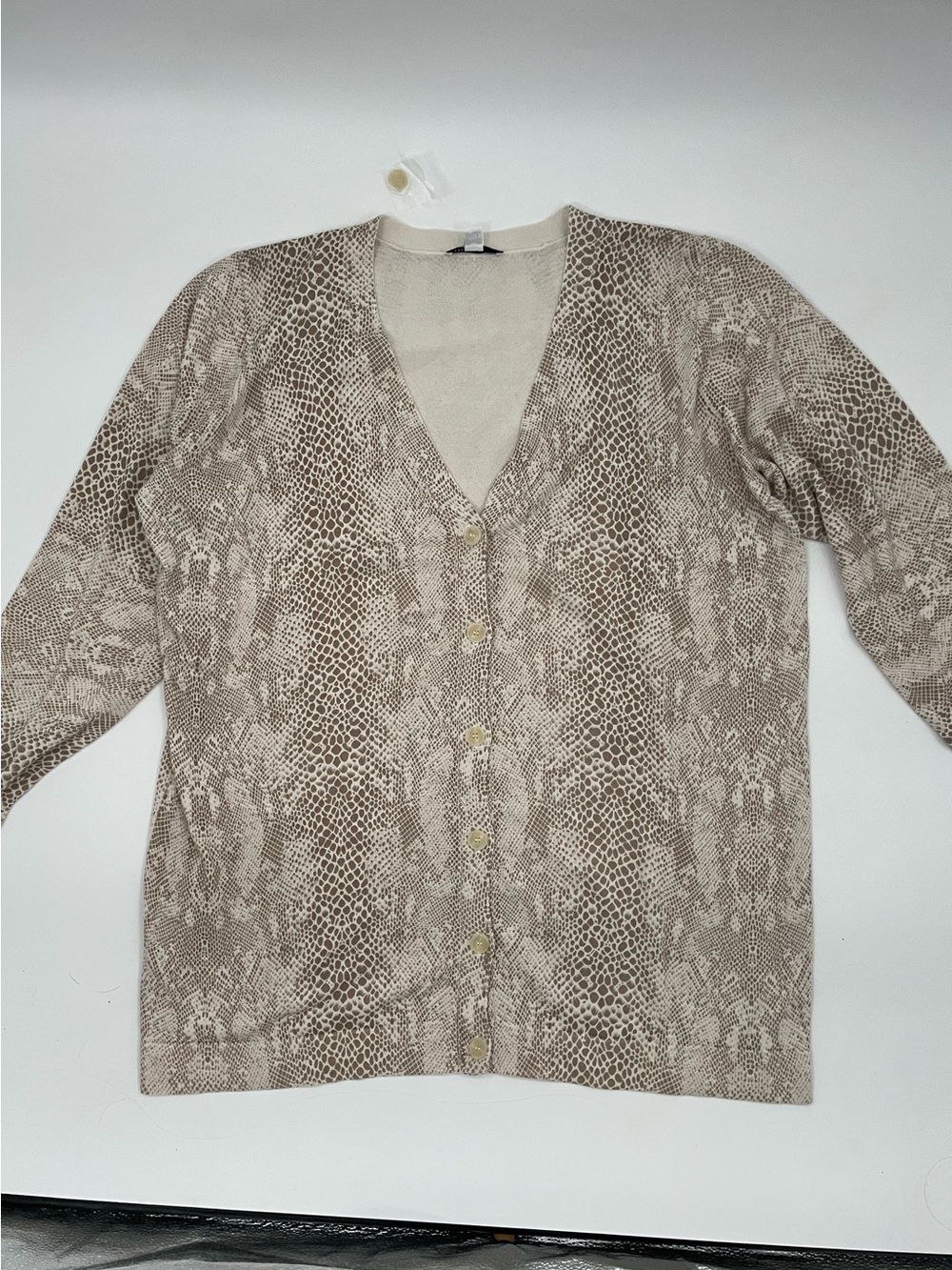 Isaac Mizrahi Taupe Snake-Print Button Cardigan 3/4 sleeves